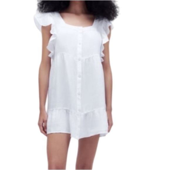 Zara Dresses & Skirts - NWT Zara linen tiered ruffle sleeve baby doll dress in white